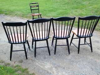 4 Vintage L.  Hitchcock Windsor Side Chairs Black Harvest Signed 8