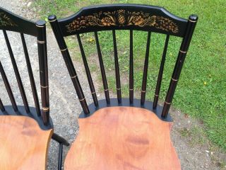 4 Vintage L.  Hitchcock Windsor Side Chairs Black Harvest Signed 9