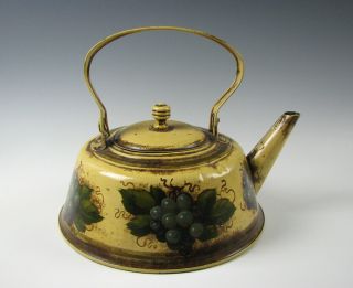 Peter Ompir Hand Painted Tole Decorated Tin Folk Art Teapot With Grapes