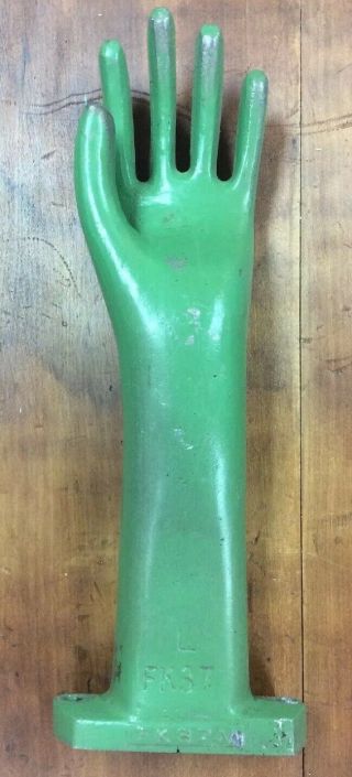 Green Vintage Rare Cast Aluminum Glove Mold Steampunk Industrial Display 14 "