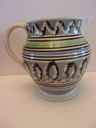 Early English or Welsh pottery Mochaware pitcher with earth Worm Pattern 3