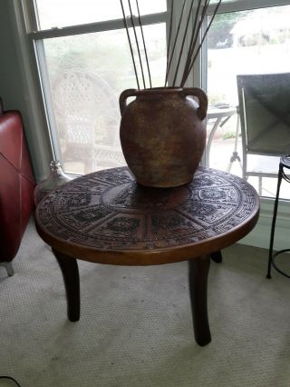 Mid CENTURY HAND TOOLED LEATHER Peruvian Cocktail Table looks 3