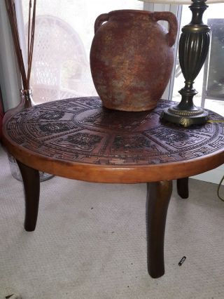 Mid CENTURY HAND TOOLED LEATHER Peruvian Cocktail Table looks 9