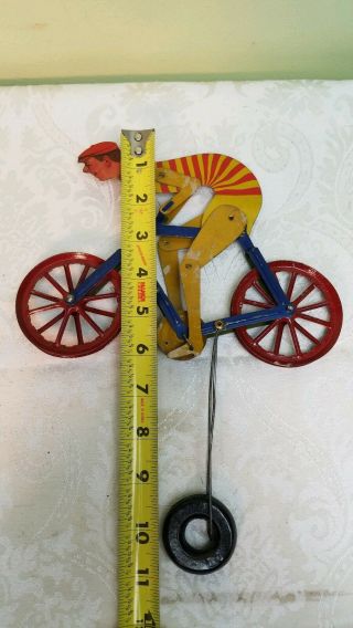 1920 ' s Antique AC Gilbert Tin Litho Balancing String Rider Bicycle Toy Org Paint 12