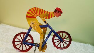 1920 ' s Antique AC Gilbert Tin Litho Balancing String Rider Bicycle Toy Org Paint 4