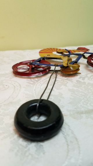 1920 ' s Antique AC Gilbert Tin Litho Balancing String Rider Bicycle Toy Org Paint 6