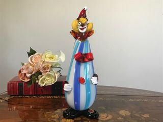 Vintage Murano Art Glass Clown Figurine With Label - Handmade - Signed