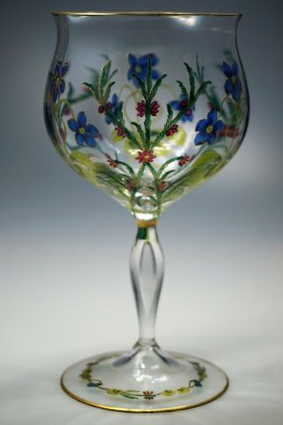 Incredible Austrian Enameled Wine Stem Myers Neff Theresienthal Glass - C