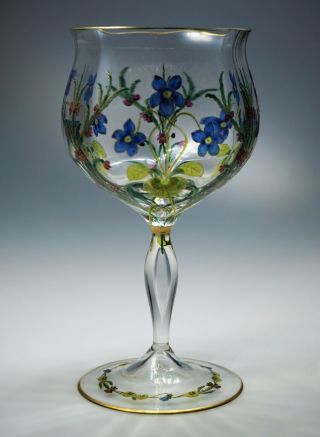 Incredible Austrian Enameled Wine Stem Myers Neff Theresienthal Glass - C 2