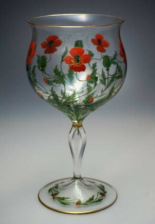 Incredible Austrian Enameled Wine Stem Myers Neff Theresienthal Glass - D