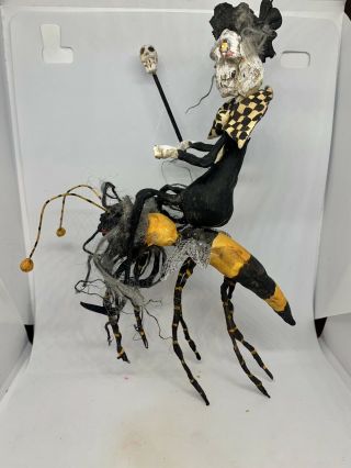 Handsculpted Primitive Creepy Decked Out Skelly Riding Happy Hornet Buzz Buzz