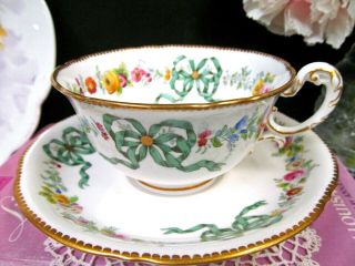Antique Royal Worcester Tea Cup And Saucer Ribbon Bow Floral Rose Painted Teacup