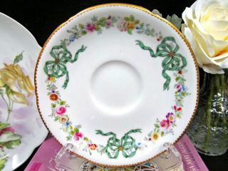 Antique Royal Worcester tea cup and saucer ribbon bow floral rose painted teacup 2