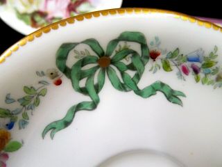 Antique Royal Worcester tea cup and saucer ribbon bow floral rose painted teacup 3