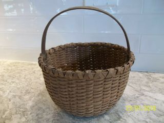 Antique Primitive 8 " Round Handmade Market Easter Basket Bent Wood Handle