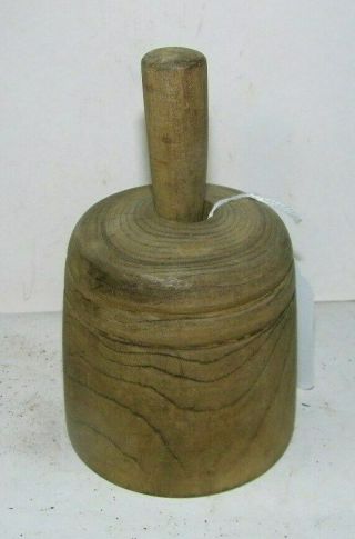 Antique Old Round Turned Wood Butter 1 Mold Chicken Design