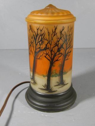 1920s Glass Reverse Painted Night Light w/ Snow Scene / Like Tiffin or Pairpoint 2