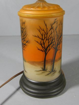 1920s Glass Reverse Painted Night Light w/ Snow Scene / Like Tiffin or Pairpoint 3