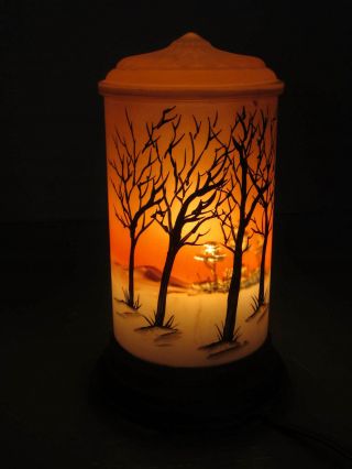 1920s Glass Reverse Painted Night Light w/ Snow Scene / Like Tiffin or Pairpoint 7