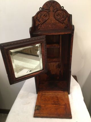 Vintage Wood Medicine Cabinet Beveled Swing Mirror Old Very Good