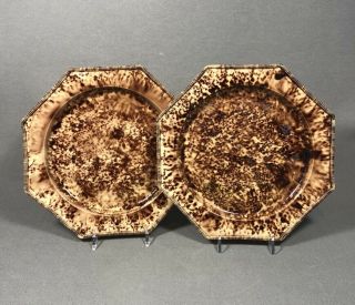 Rare Pair 18th Century Lead Glazed Pottery Creamware Whieldon Plates