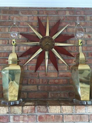 Vintage All Brass & Lucite Asian James Mont Style Table Lamps 1970s Glam