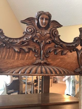 Antique French Renaissance Tiger Oak Bow Front Curio Cabinet Carved Gargoyles 8