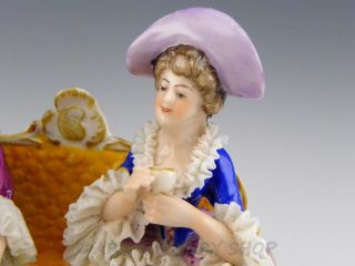 Antique Germany Group Figurine VOLKSTEDT DRESDEN LACE VICTORIAN TEA PARTY 2