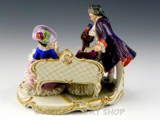 Antique Germany Group Figurine VOLKSTEDT DRESDEN LACE VICTORIAN TEA PARTY 7