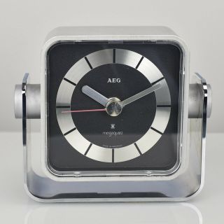 German Space Age Aeg Design Quartz Table Clock Acrylic Chrome Mid Century Retro
