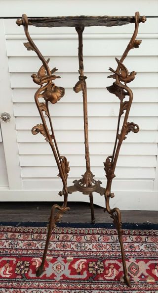 Antique 19th C French Brass Ornate Plant Stand Table Birds Swallows Art Nouveau