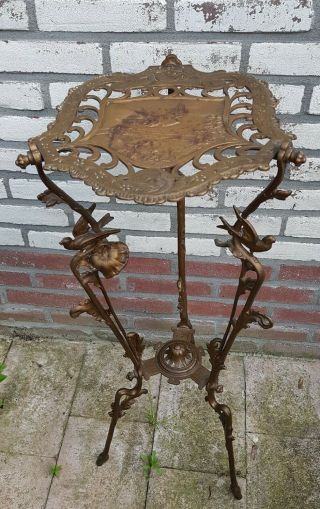 Antique 19th c French Brass Ornate Plant Stand Table Birds Swallows Art Nouveau 8