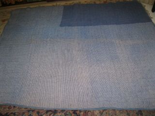 Antique Primitive Indigo Blue Check Homespun Quilt