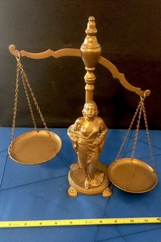 Vintage Metal Scales Of Justice Balance Woman Figurine Art Nouveau