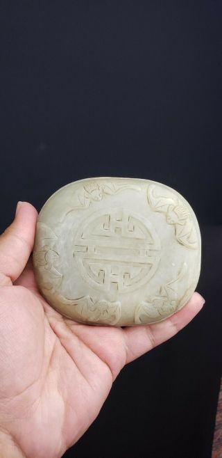 Wonderful Antique Chinese Carved Jade Box With Bats 8