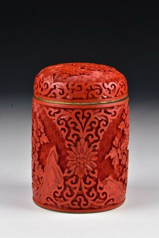 Chinese Carved Cinnabar Lacquer Covered Box 2