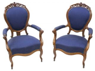 2 (two) Victorian Upholstered Parlor Armchairs,  19th Century (1800s)