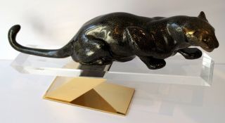Mangani–Oggetti - BLACK PANTHER Ceramic Sculpture on Lucite Stand MADE IN ITALY 10