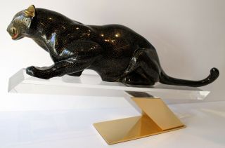Mangani–Oggetti - BLACK PANTHER Ceramic Sculpture on Lucite Stand MADE IN ITALY 2