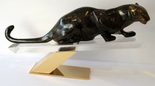 Mangani–Oggetti - BLACK PANTHER Ceramic Sculpture on Lucite Stand MADE IN ITALY 3
