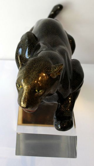 Mangani–Oggetti - BLACK PANTHER Ceramic Sculpture on Lucite Stand MADE IN ITALY 6