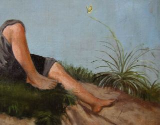 LISTED De Grandi Boy Laying in Grass Impressionist Antique Oil Painting NO RES. 5