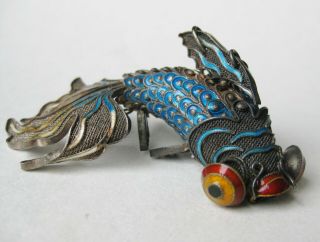 Big Vintage Chinese Sterling Silver Cloisonne Enamel Articulated Fish Pendant