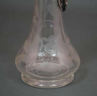 Antique Art Nouveu 1906 WMF Silver platted Engraved Cut Crystal Claret Jug 9 9