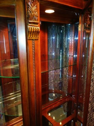 Mahogany / Cherry Paw Foot Carved Bow Glass Curio Cabinet China Hutch Display