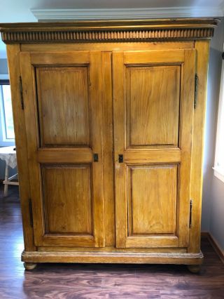 Vintage French Country Two Door Armoire W/ Interior Shelves And Hang Space