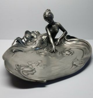 Antique c1906 Art Nouveau Maiden Pewter Visiting Card Tray 229 WMF Hallmarks 7