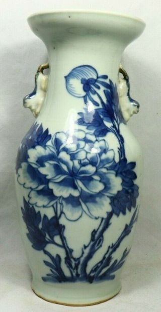 Qing Dynasty Chinese Export Foo Dog Handle Blue & White Celadon Porcelain Vase 11