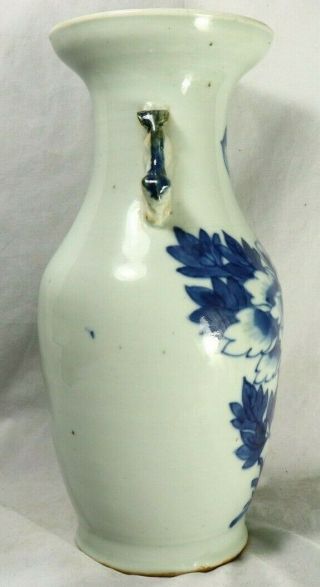 Qing Dynasty Chinese Export Foo Dog Handle Blue & White Celadon Porcelain Vase 2