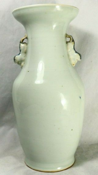 Qing Dynasty Chinese Export Foo Dog Handle Blue & White Celadon Porcelain Vase 3